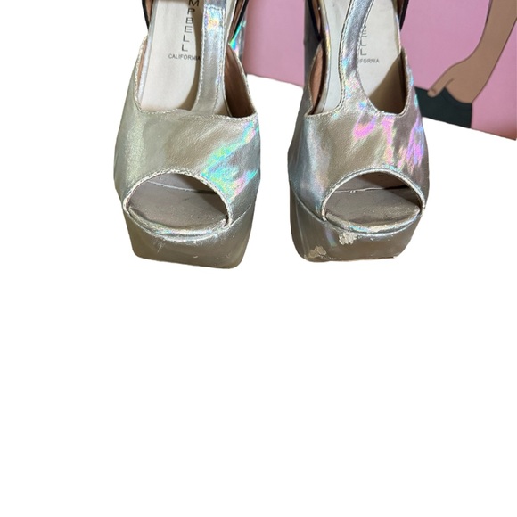 JEFFREY CAMPBELL ROCKSLIP Holographic Suede PEEP-TOE PLATFORM Wedges🌈🦄 7.5 - Picture 4 of 16
